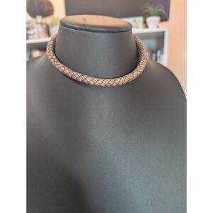 Braided Leather Choker Necklace with Gold Tone Magnetic End Caps / Clasp